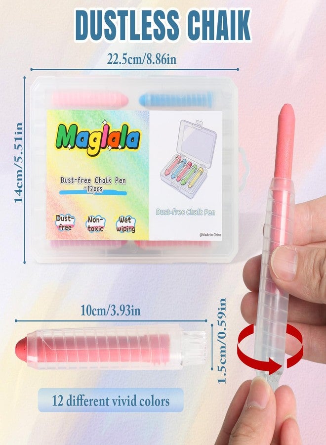 maglala 12 Pcs Dustless Chalk Pens, Non-Toxic Washable Colored Chalk for Kids, Wet Wipeable, Ideal for Outdoor Art & Blackboard Drawing - Image 2